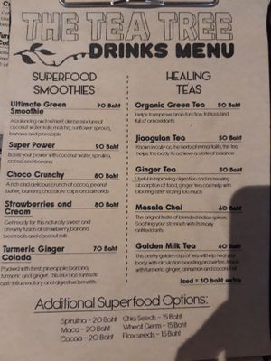Drinks Menu at The Tea Tree Cafe in Chiang Mai