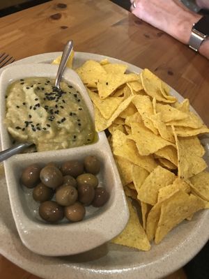 Hummus & chips (with wonderful olives) at Princesa do Castelo in Lisbon