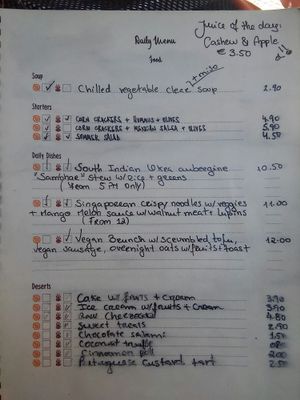 Menu at Princesa do Castelo in Lisbon
