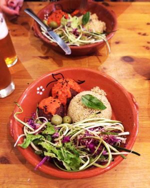Walnut and bean balls, quinoa & zucchini spaghetti  at Princesa do Castelo in Lisbon