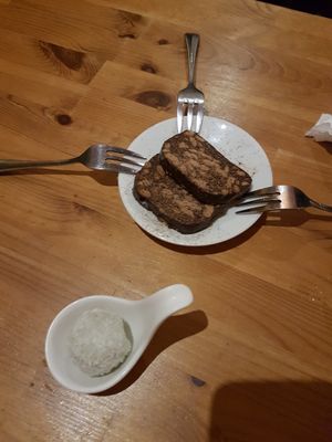 Traditional Portugese dish - chocolate salami at Princesa do Castelo in Lisbon