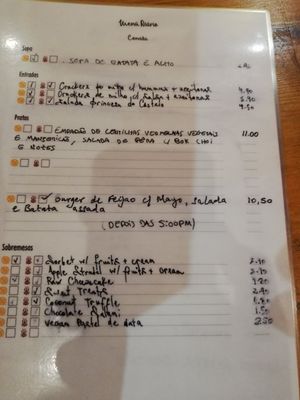 Menu at Princesa do Castelo in Lisbon