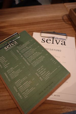 Menu - we offer a large selection of drinks including coffee, not coffee (chai, matcha, golden milk) and healthy smoothies. We also have breakfasts and savoury snacks like salads at Selva Coffee in Sevilla