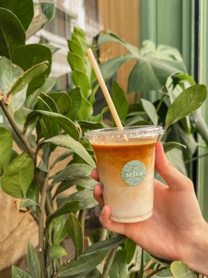 Iced latte con avena at Selva Coffee in Sevilla