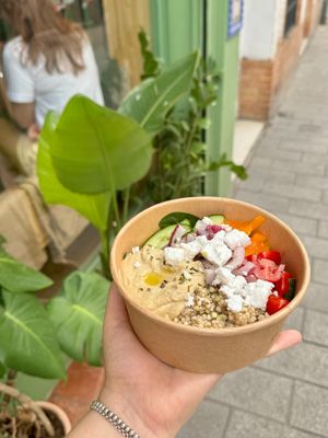 Hummus bol at Selva Coffee in Sevilla