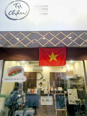 Street view at Tu Chau Veggie - Vegan Banh mi in Hanoi