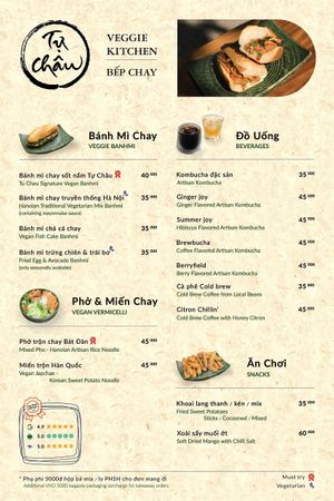 Updated menu June 2025 at Tu Chau Veggie - Vegan Banh mi in Hanoi