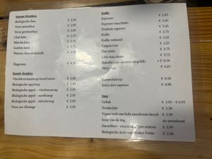 Menukaart  at De Onbekende Boekhandel in Wageningen