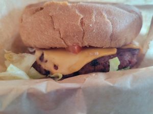 Vegan Classic Burger with vegan cheese added at Happy Burgers - Cloud Kitchen in Fredrikstad