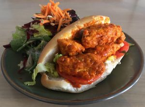 Buffalo Tofu Hoagie with Side Salad at Senor Veggie in San Antonio