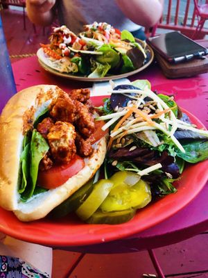 Buffalo tofu and veggie street tacos at Senor Veggie in San Antonio