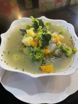 Vegetable soup  at Restaurante Lucky in San Cristobal