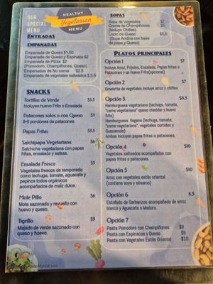 Vegetarian menu, only in Spanish at Restaurante Lucky in San Cristobal