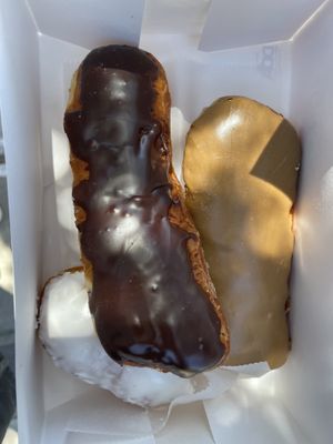 long john, long john filled and a jelly filled donut   at The Donuttery in Huntington Beach