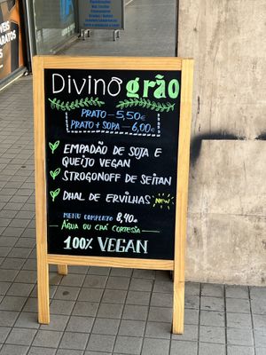 Today’s menu  at Divino Grão in Braga