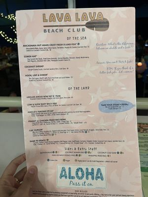 Dinner menu  at Lava Lava Beach Club in Waikoloa