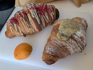 Raspberry and pistachio croissants at BEK in Southampton