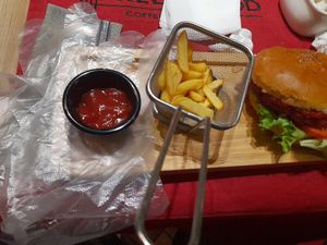 Vegan Burger (ask for no burger sauce which isn't vegan ) at Green Food in Bishkek