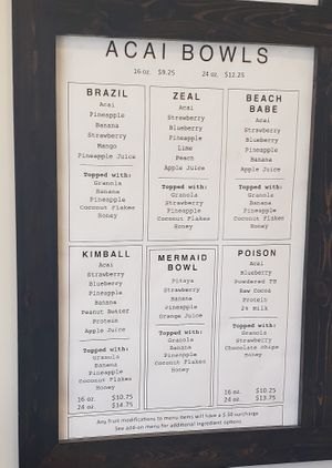 Acai menu at Ivie Juice Bar Draper in Draper