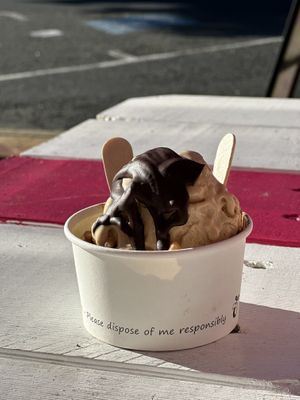 Salted caramel with chocolate sauce and dark chocolate ice cream    at Yeppoon Gelato and Ice Cream in Yeppoon