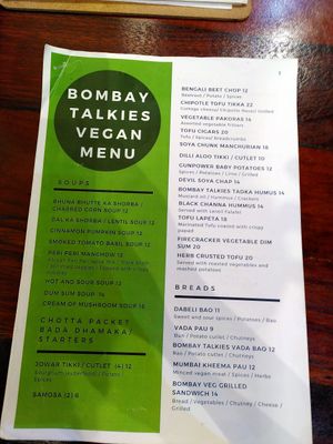 Vegan menu page 1/4 at Bombay Talkies in Kuala Lumpur