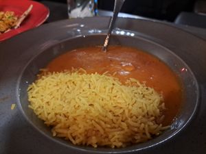 Vegan chicken chasni, forgot to get a photo before he dumped a bunch of pilau rice in it. It was very fruity and creamy, yummy! at Ashoka - Ashton Lane in Glasgow