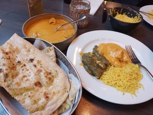 Tofu saag, Ceylonese ch*cken korma, pilau rice, garlic & coriander naan. at Ashoka - Ashton Lane in Glasgow