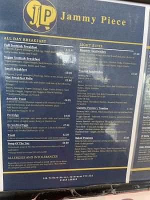 vegan scotish breakfast and other options  at Jammy Piece in Inverness
