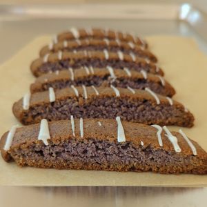 Ube Biscotti - delicately sweet and naturally coloured with purple ube! at The Compassionate Crumb in Mountain View