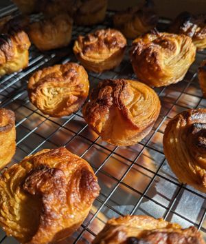 Kouign Amann - flaky pastry with a crisp, crunchy top and caramel rippled throughout at The Compassionate Crumb in Mountain View
