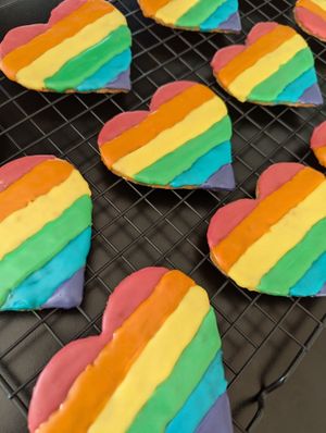 Spiced sugar cookies with ginger infused icing. Decorated to celebrate Pride! at The Compassionate Crumb in Mountain View
