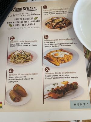 Sample of menu del día for the week  at Menta Restobar in Santa Cruz