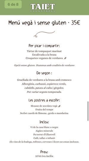 Menú  at Cal Taiet in Barcelona