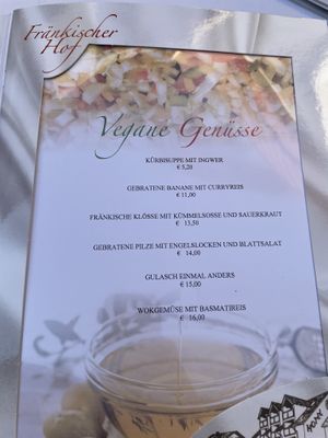 Vegan menu  at Fränkischer Hof Hotel und Restaurant in Lichtenfels