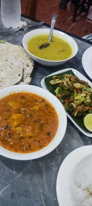 Chapati, dal dry, veg jalfrazi, aloo methi at Nisha Restaurant in Luang Prabang