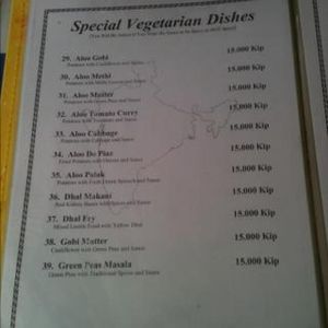 menu (1.5 more pages) at Nisha Restaurant in Luang Prabang