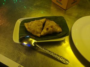 2 samossas for 10k kips. Not tasty. Lack of spices just potatoes at Nisha Restaurant in Luang Prabang