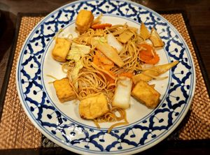 All the tofu was hidden under the noodles. at Muang Thai in Colmar