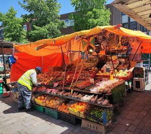Caribbean food stall at Lewisham Open Market in South East London