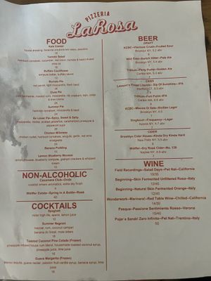 Drink menu  at Pizzeria La Rosa in New Rochelle