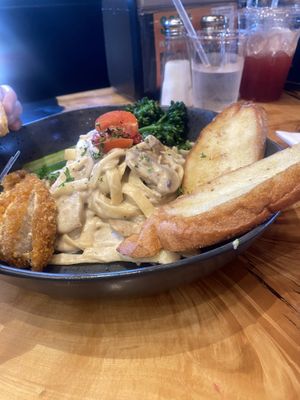 Fettuccine Alfredo Plate $21.99 - Kiddo Didn’t Appreciate the  Vegan Chick’n'  at The Mustard Seed in Cerritos