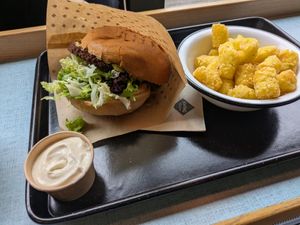 Classic Cheeze Burger, Potato Pops, Garlic Dip at Swing Kitchen - Invalidenstraße  in Vienna
