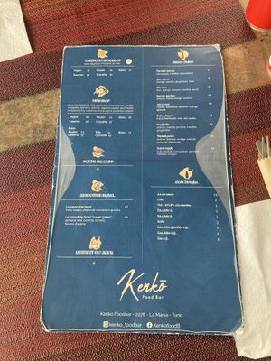 Menu page  at Kenkō in La Marsa
