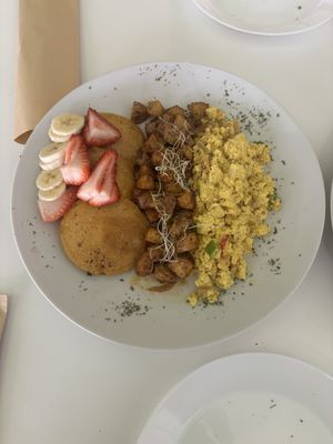 Tofu scramble, pumpkin pancakes and potatoes   at Semilla by ConGreka  in San Juan