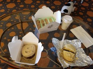 Sausage breakfast sandwiches with gravy at Petunia's Pies and Pastries in Portland