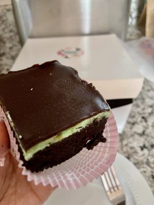 Thin mint brownie is decadent and scrumptious!! at Petunia's Pies and Pastries in Portland
