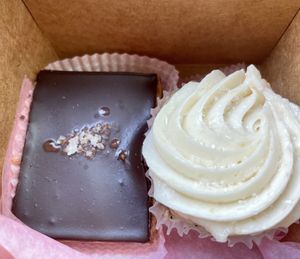 Buster bar and lemon blackberry poppyseed baby cake   at Petunia's Pies and Pastries in Portland
