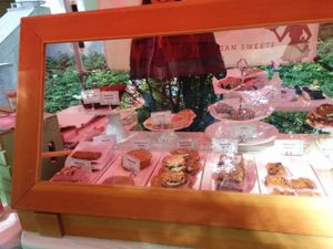 Petunias farmers market case, delicious baked goods! at Petunia's Pies and Pastries in Portland