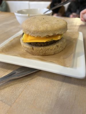 Sausage breakfast sandwich   at Petunia's Pies and Pastries in Portland