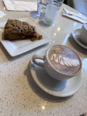 Cinnamon Swirl Coffee Cake and Soy Cappuccino  at Petunia's Pies and Pastries in Portland